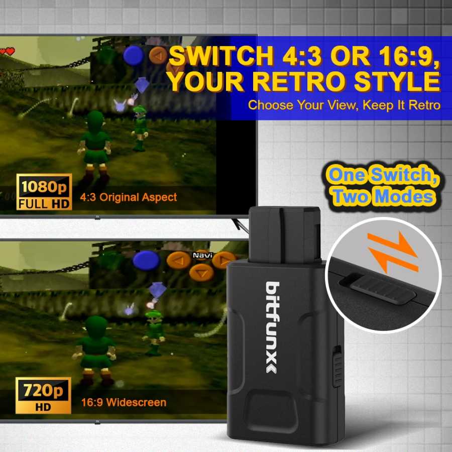 Фотография №2 товара Адаптер HDTV Bitfunx 720P 1080P для консоли N64/SNES/SFC/NGC, передаточное число