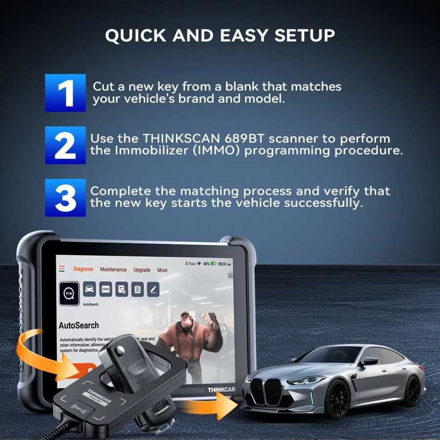 Фотография №2 товара THINKCAR THINKSCAN 689BT Программирование ключей Автомобильный диагностический инструмент Двунаправленный сканер