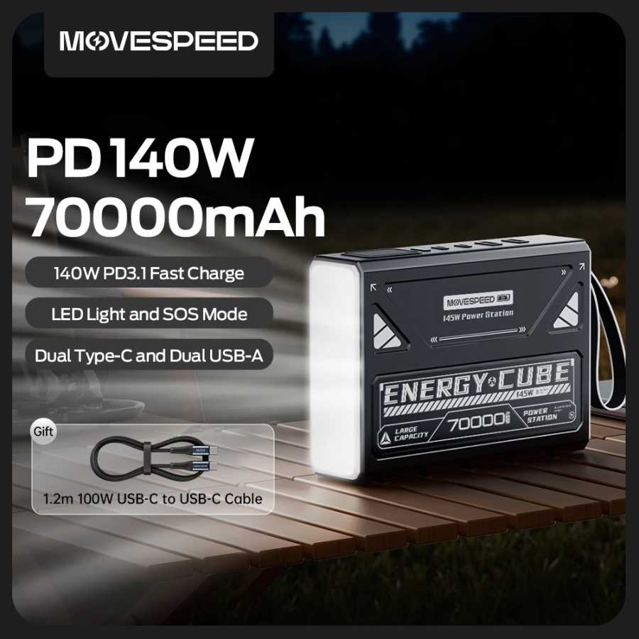 Портативное зарядное устройство MOVESPEED Z70Pro 70000 мАч 140 Вт с быстрой зарядкой PD и фонариком для ноутбуков и кемпинга Аксессуары для мобильных телефонов