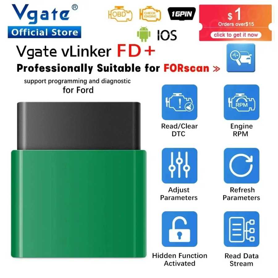 Автомобильный диагностический сканер Vgate vLinker FD ELM327 FORScan для Ford wifi Bluetooth 4,0 OBD2 OBD 2 сканер J2534 PK ELM 327 в 1 5 Инструмент для ремонта автомобилей