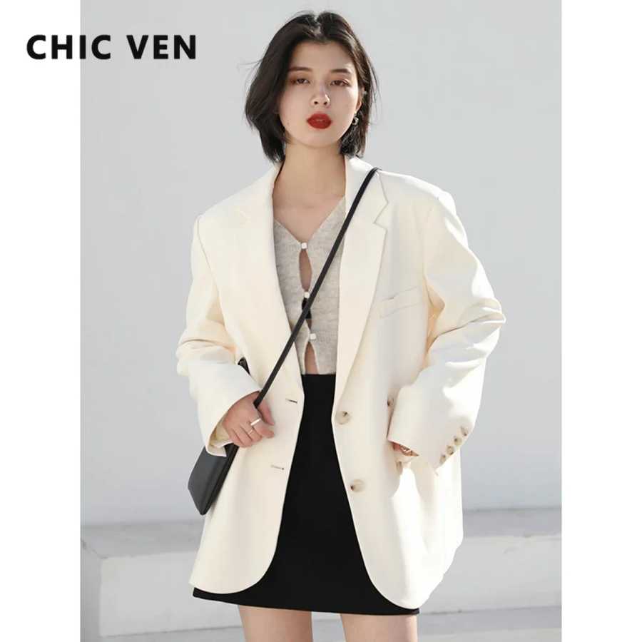 Женский блейзер CHIC VEN: Корейский повседневный однотонный пиджак с длинным рукавом, универсальный, для офиса, элегантная модная одежда, весна-осень 2026 Жакеты и костюмы