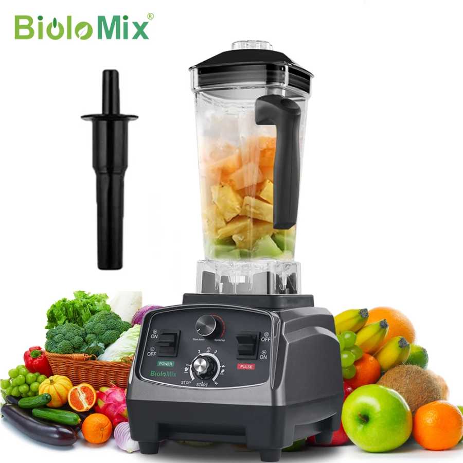 BioloMix 3HP 2200W сверхмощный таймер, блендер, миксер, соковыжималка, кухонный комбайн для фруктов, ледяные смузи, не содержит BPA, банка 2 л Техника для кухни
