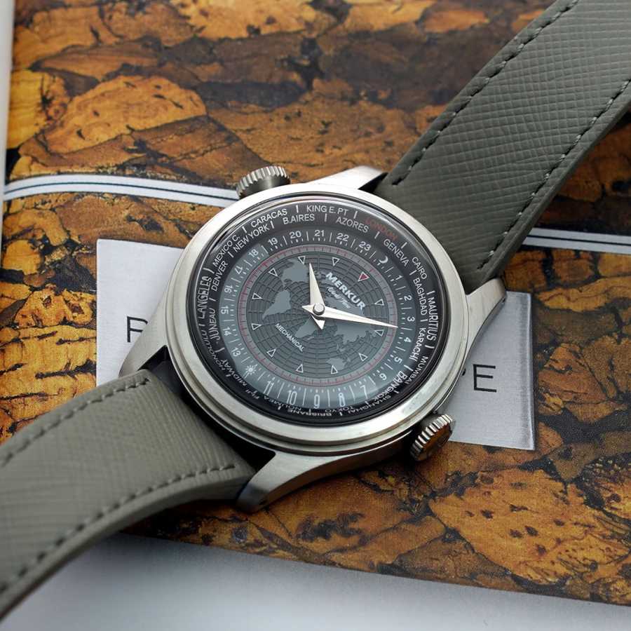 Фотография №3 товара НОВЫЕ часы Merkur Dual Crown World Time, ретро ручные механические