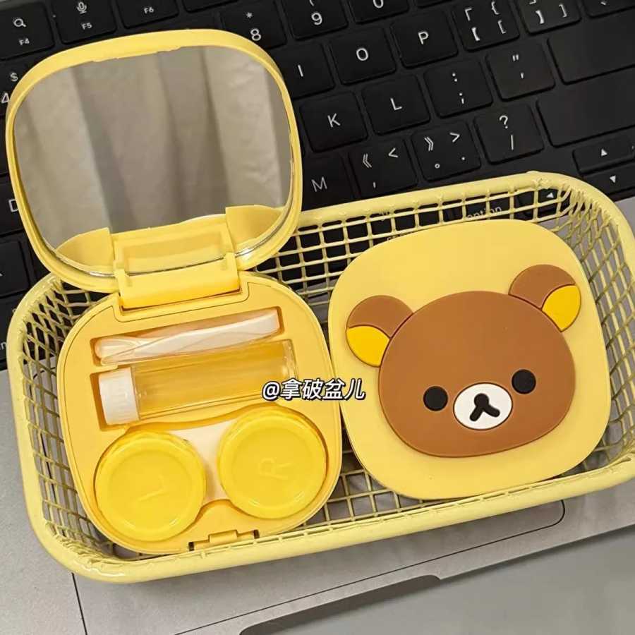 Чехол для контактных линз Rilakkuma, новый аниме Relax Bear, зеркало, косметическая коробка для контактных линз, дорожная организация, аксессуары для хранения, подарок Игровые фигурки и трансформеры