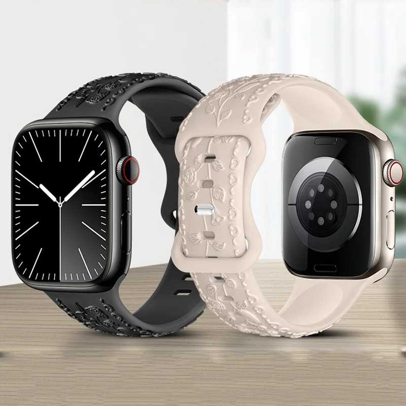 Фотография №1 товара Ремешок с цветочной гравировкой для Apple Watch band 44 мм