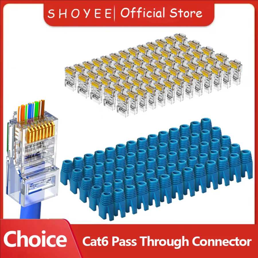 Разъем RJ45 CAT6, проходной, с позолоченными контактами 8P8C UTP, в защитном корпусе, модульный сетевой штекер Ethernet Сетевое оборудование
