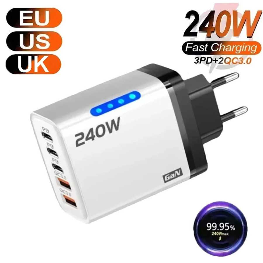 Фотография №1 товара Настольное зарядное устройство GaN USB C 5 в 1, 240