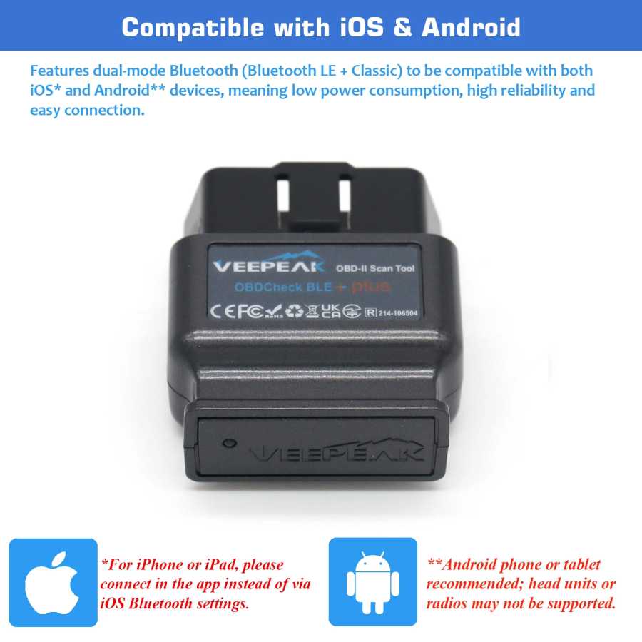 Фотография №3 товара Veepeak OBDCheck BLE + Bluetooth OBD2 сканер автомобильный диагностический считыватель