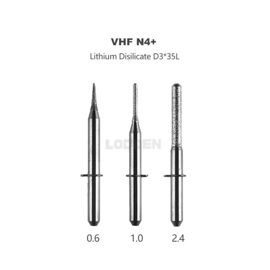 VHF N4 + стоматологические фрезерные боры Emax для стоматологического зеркального шлифовального покрытия Carborundum Drill0.6/1,0/2,4 мм L35 фрезерные боры Стоматологические материалы