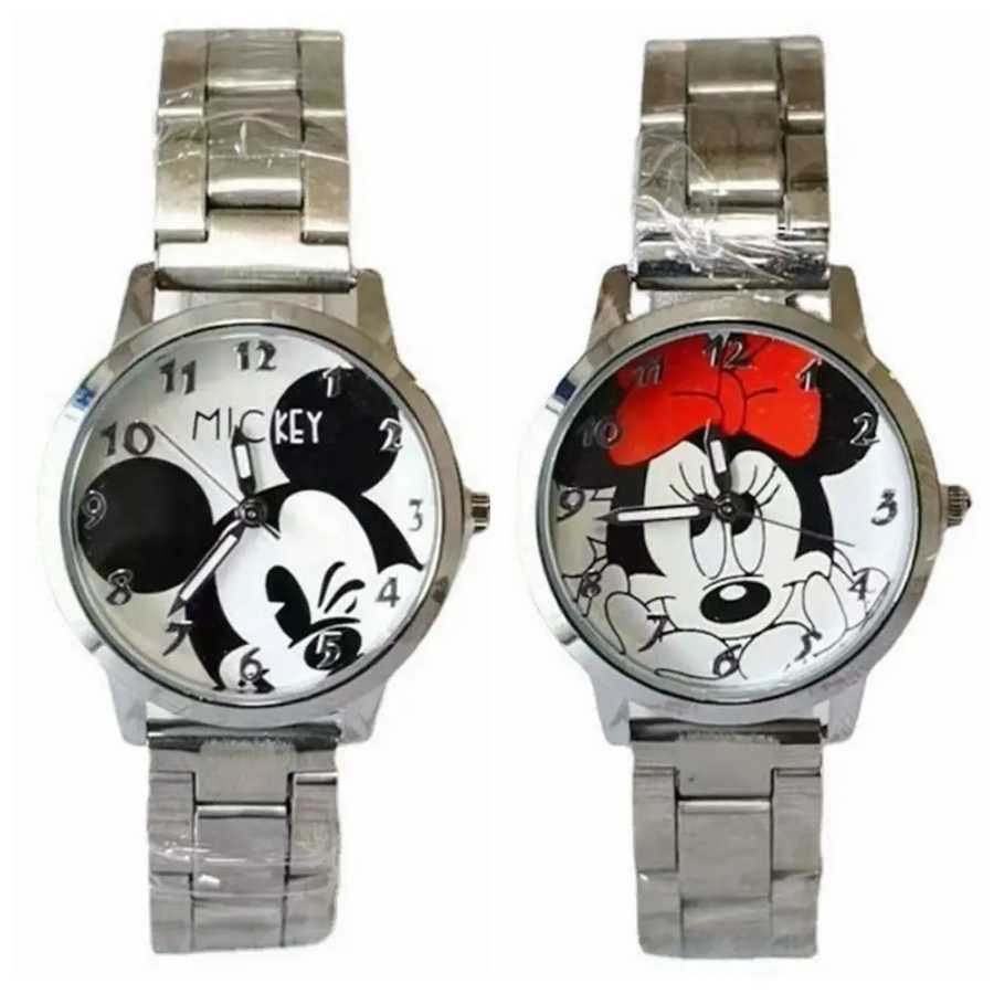 Новые золотые, серебряные часы Disney с Микки Маусом и Минни, детские часы для мальчиков и девочек, стальные студенческие кварцевые часы для взрослых, подарок на день рождения Детские наручные часы