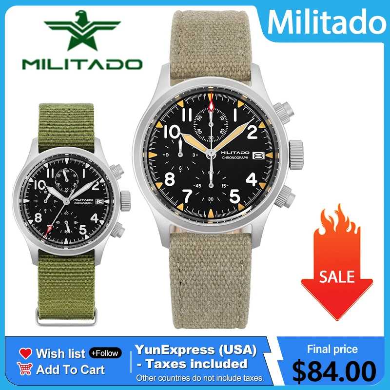 Militado ML1868KF Ретро VK67 Кварцевые часы с хронографом Корпус из нержавеющей стали 3 циферблата Водонепроницаемые 100 м Многофункциональные военные часы Мужские часы