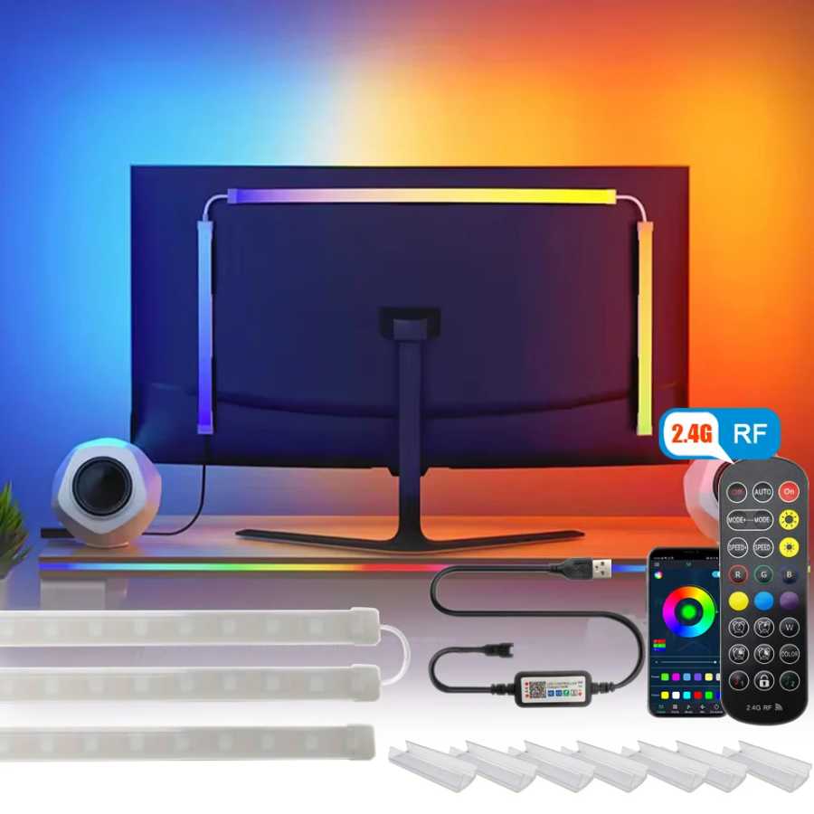Светодиодная лента USB для ПК 24-34 дюйма, RGBIC, с синхронизацией музыки через приложение, подсветка монитора для игровой комнаты, декор для создания атмосферы Светодиодная подсветка
