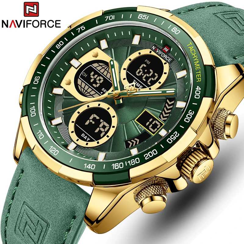 Новые часы NAVIFORCE для мужчин, кожаные мужские военные спортивные водонепроницаемые часы, кварцевые наручные часы, хронограф, мужские часы Мужские часы
