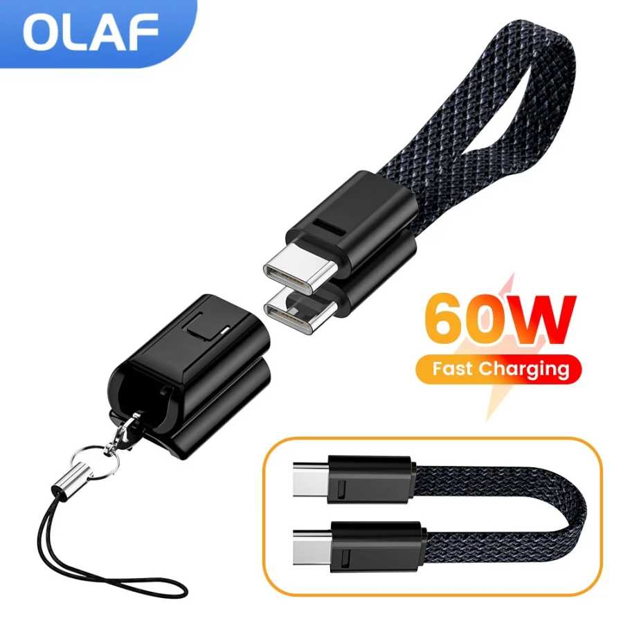 Короткий брелок для ключей 60 Вт, 16 см, кабель USB C к типу C, кабель USB C для быстрой зарядки данных для iPhone 15 16 Samsung Xiaomi Power Bank Аксессуары для мобильных телефонов