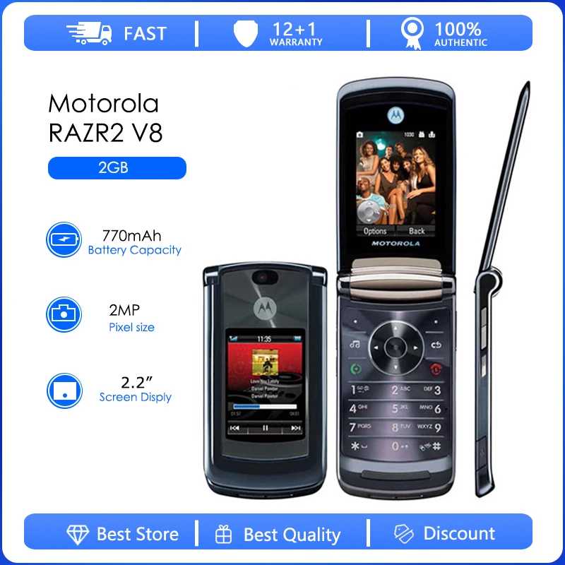 Motorola RAZR2 V8 Восстановленный оригинальный V8 2MP съемный аккумулятор 770 мАч сотовый телефон Оптовая продажа Бесплатная доставка Б/У и восстановленные телефоны