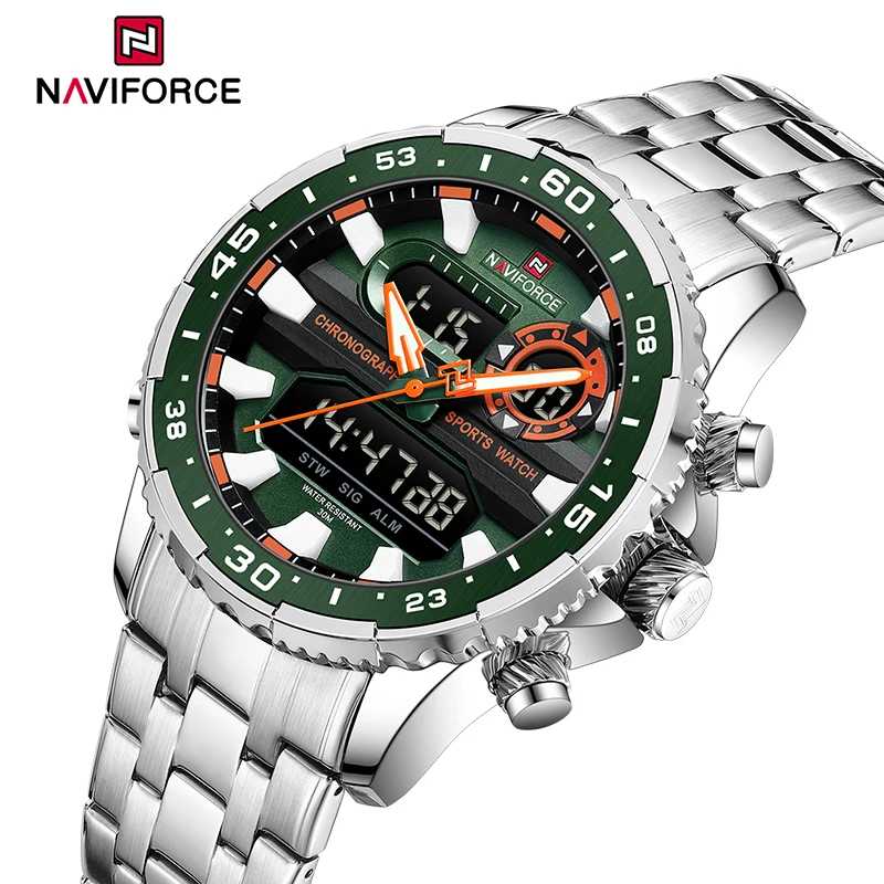 NAVIFORCE оригинальные часы для мужчин аналоговые цифровые спортивные кварцевые наручные часы мужские военные светящиеся водонепроницаемые стальные будильники Мужские часы