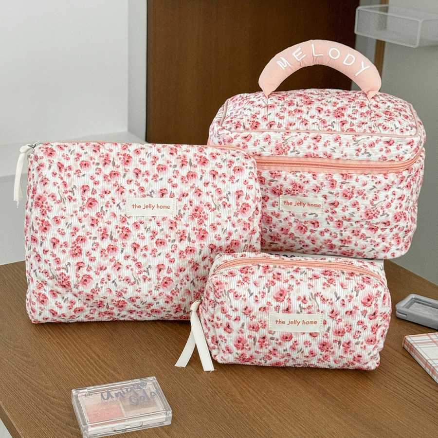 Модный женский клатч с розовым цветком, сумка для хранения туалетных принадлежностей и макияжа, портативная сумка-тоут, дорожная стеганая косметичка, сумка Сумки специального назначения