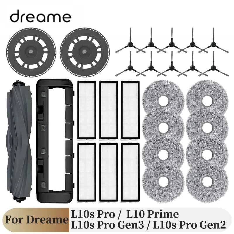 Запасные части для робота-пылесоса Dreame L10s Pro Gen 3 / L10s Pro Gen 2 / L10s Pro / L10 Prime: основные и боковые щетки, салфетки для влажной уборки, фильтры Запчасти для бытовой техники