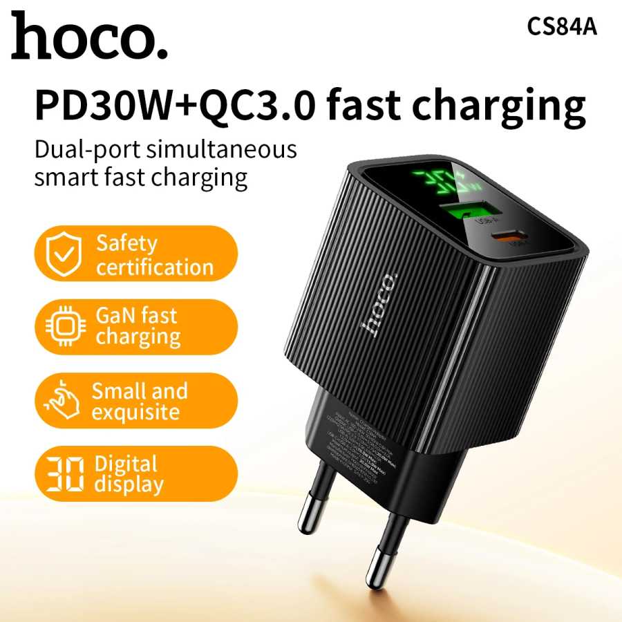 HOCO PD30W Быстрая зарядка USB C для телефона Зарядное устройство для iPhone 16 15 Настенный адаптер для быстрой зарядки со светодиодным цифровым дисплеем для Samsung S25 Аксессуары для мобильных телефонов