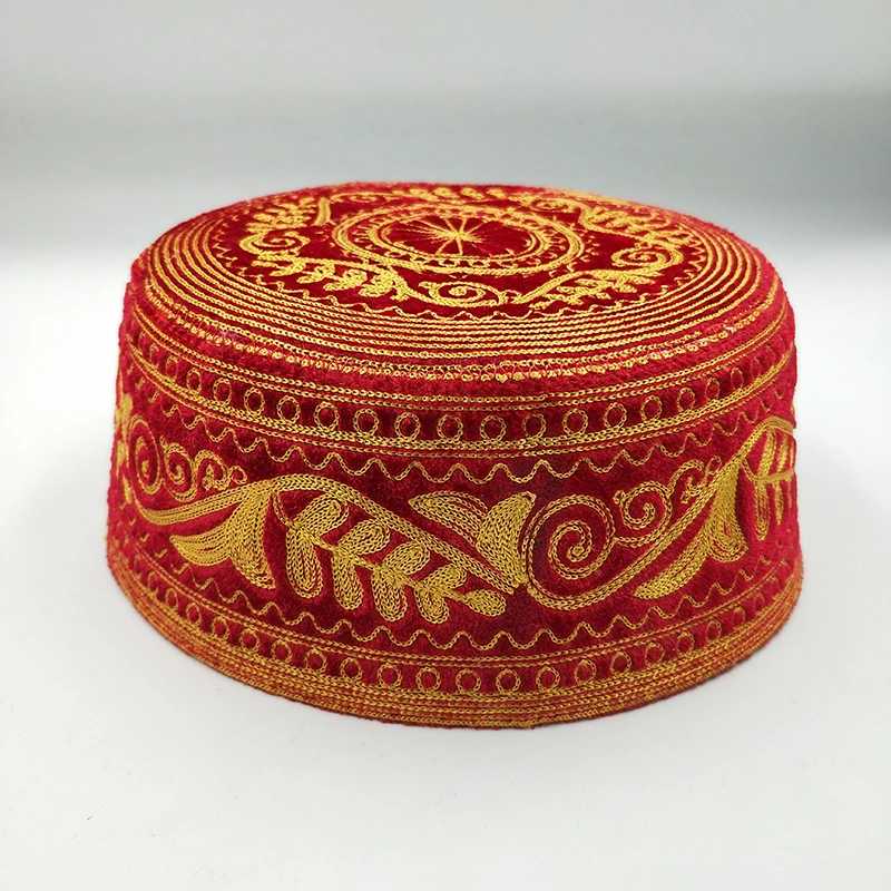 Мусульманские молитвенные шапки, красная хлопковая кепка с вышивкой Kufi, тюрбан, индийский стиль для мужчин, исламская одежда, Саудовская Аравия, еврейский исламский шрам Модная одежда на Ближнем Востоке