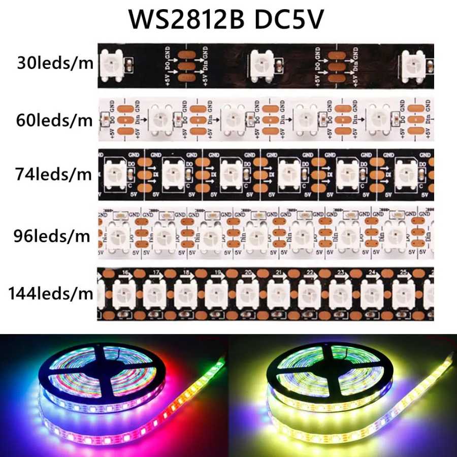 Светодиодная лента DC5V WS2812B, 30/60/74/96/144 светодиодов/м, индивидуально адресуемые умные пиксельные светодиоды 5050 RGB WS2812, IP30/65/67 Светодиодная подсветка