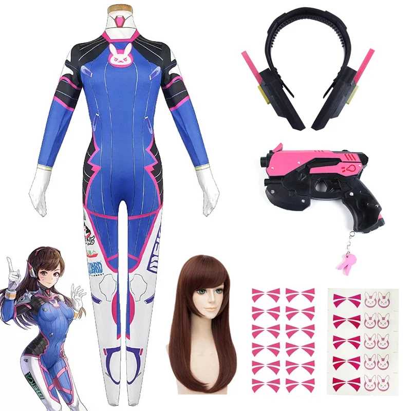 Игра Overwatch Dva, костюмы для косплея, колготки, комбинезон, парик, пистолет для наушников, реквизит для косплея, татуировки, наклейки, костюм, женский вечерние зентай Cos Костюмы для косплея