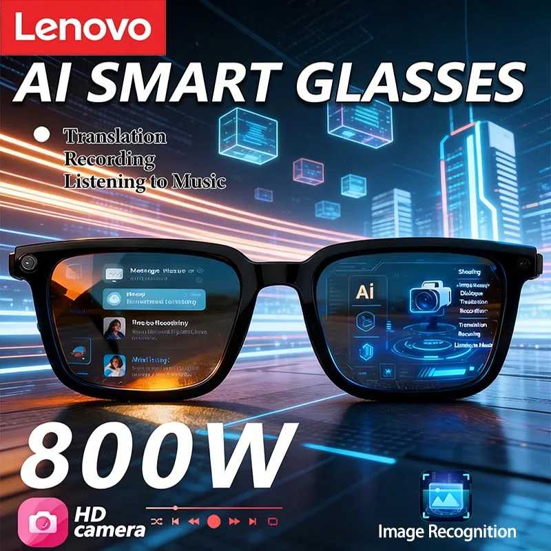 Умные очки Lenovo AI с функцией перевода, 8-мегапиксельной HD-камерой, записью видео 4K, записью разговоров и воспроизведением музыки Умная электроника