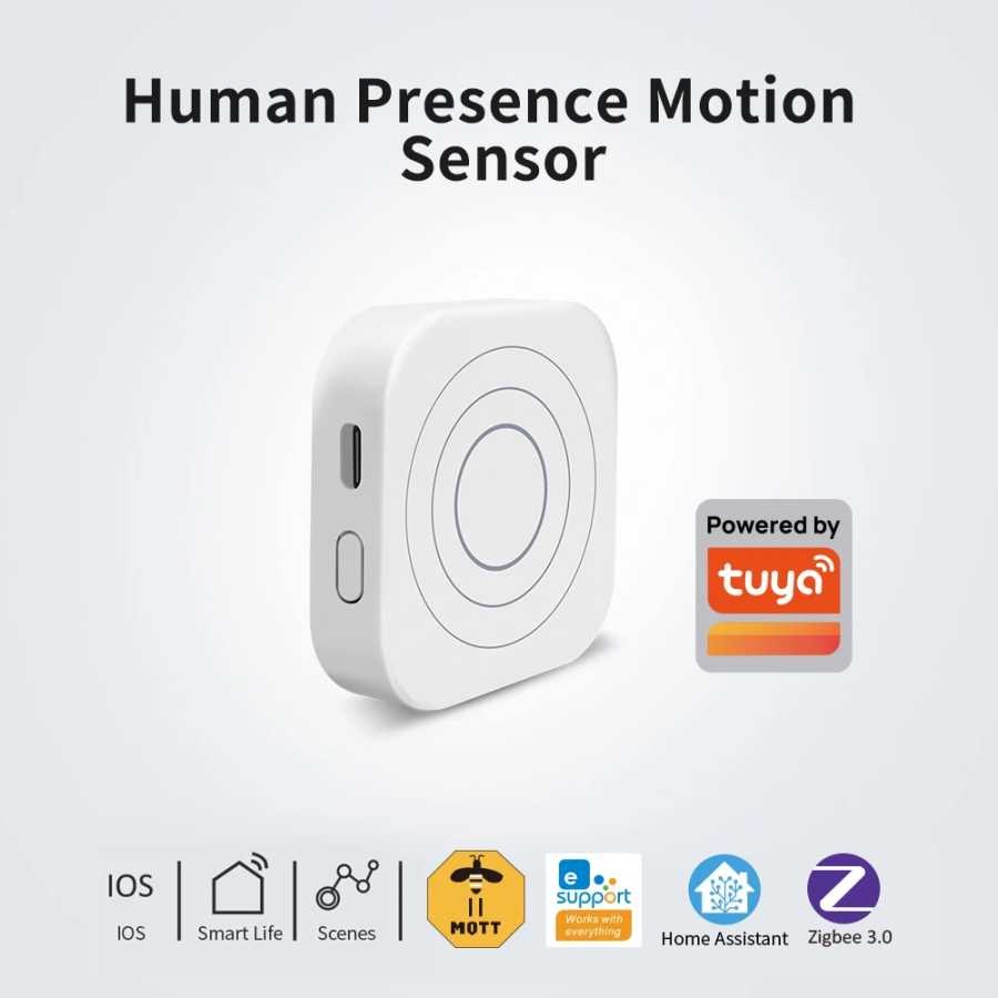 Датчик движения Lincukoo Tuya ZigBee 3.0 Smart 24G для обнаружения присутствия человека, угол обзора 120 градусов, совместимость с Home Assistant и ZigBee2MQTT Доступ к автоматизации здания