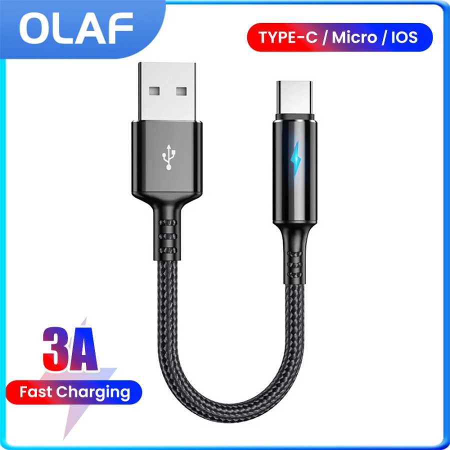 Кабель 25 см USB to Type C/Lightning/Micro, кабель для быстрой зарядки и передачи данных для iPhone Xiaomi Oneplus Huawei OPPO Realme, мобильный телефон, портативный короткий кабель для зарядки аккумулятора Power Bank Аксессуары для мобильных телефонов