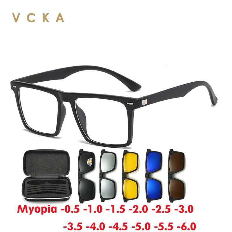 Мужские и женские очки для близорукости VCKA, прямоугольные поляризационные солнцезащитные очки в ретро стиле с магнитной застежкой, для мужчин и женщин, 0,5 ~-10 Очки и аксессуары