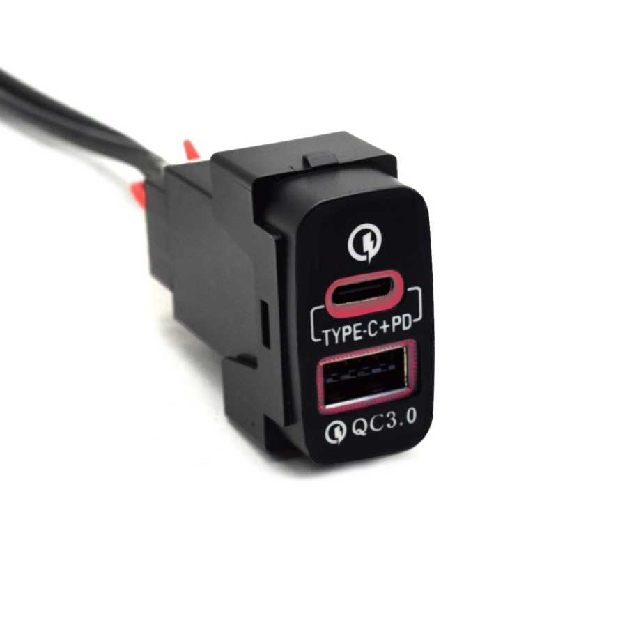 Автомобильное зарядное устройство с двумя портами USB Type-C PD, быстрая зарядка, красный индикатор, для Mitsubishi Outlander, Lancer EX, Pajero Sport, ASX, V73, V93, V97 Автоэлектроника
