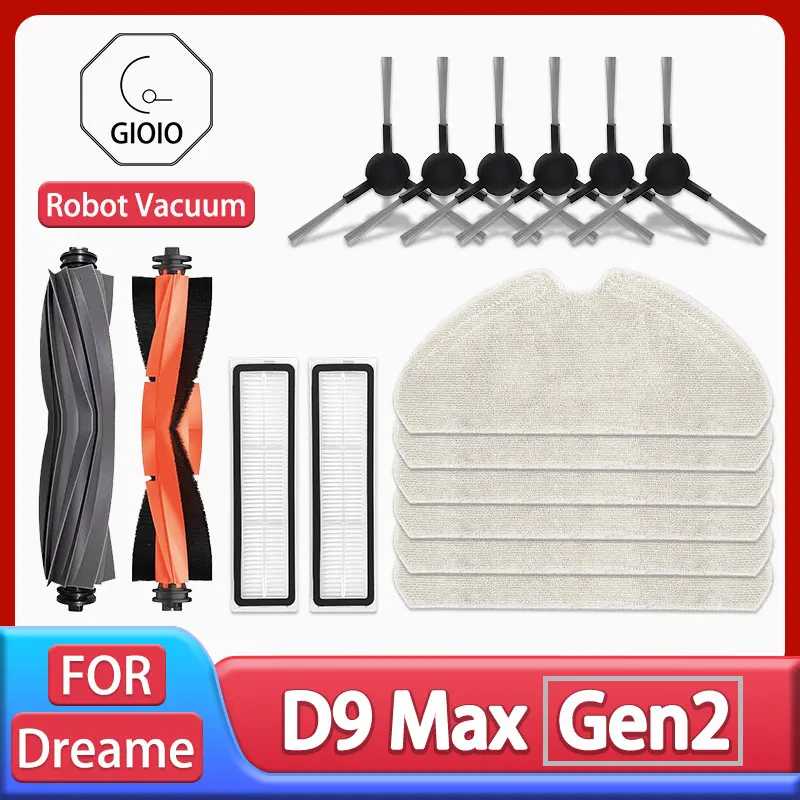 Для Dreame D9 Max Gen2 робот-пылесос, аксессуары, детали, резиновые основные боковые щетки, тряпки для швабры, фильтры HEPA, запасные части 
