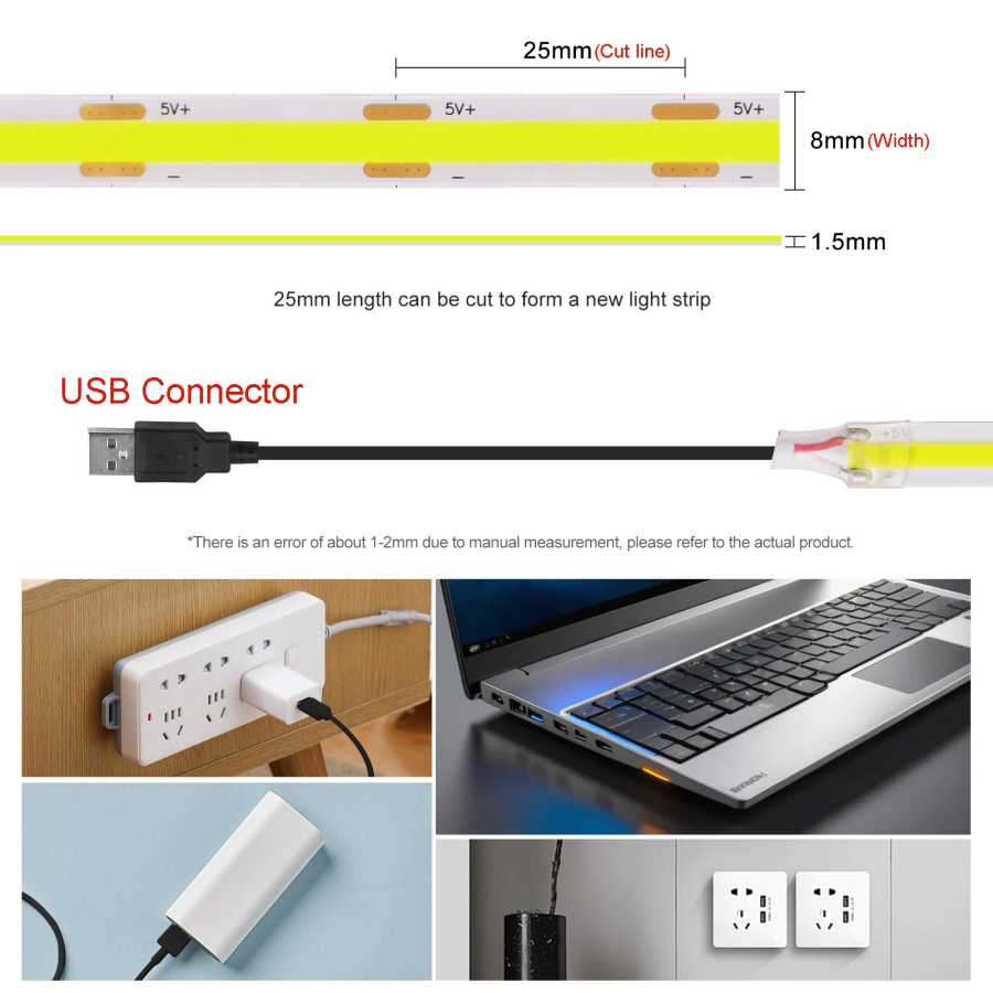 Фотография №3 товара Супер яркая светодиодная лента USB DC5V COB 320LED/м Гибкое линейное