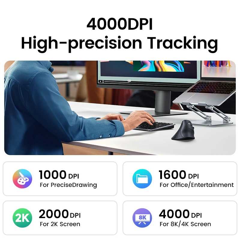 Фотография №2 товара Вертикальная мышь UGREEN, беспроводная Bluetooth5.0 2,4G, эргономичная, 4000 точек на