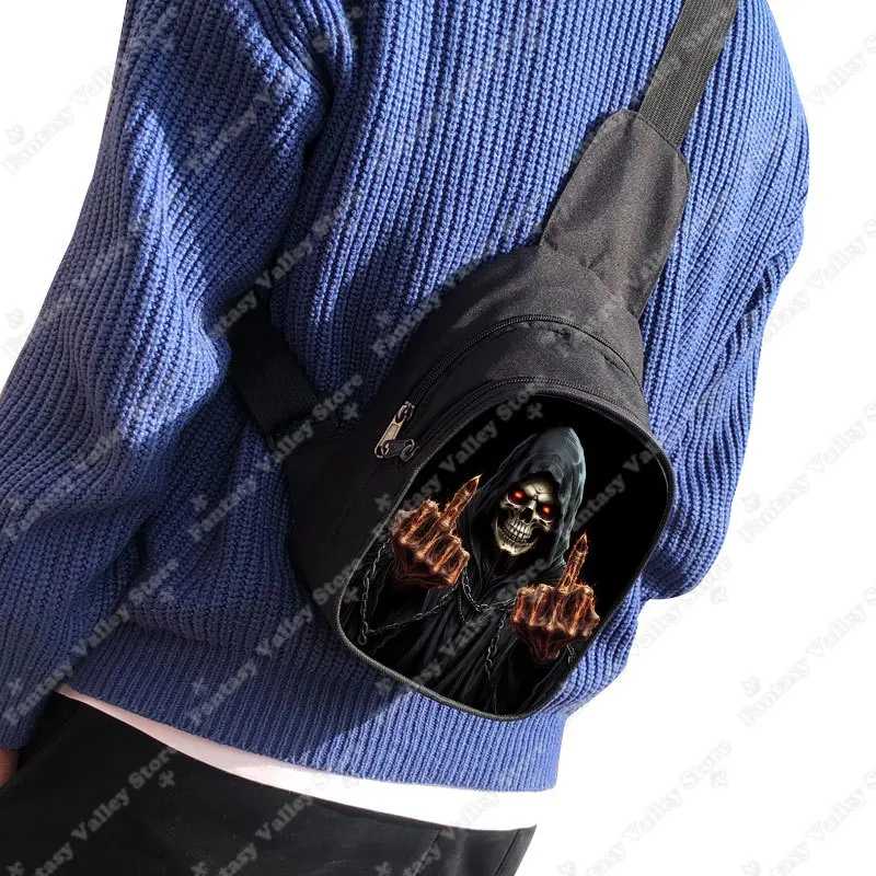 Фотография №3 товара Забавная нагрудная сумка Grim Reaper с черепом и средним пальцем,