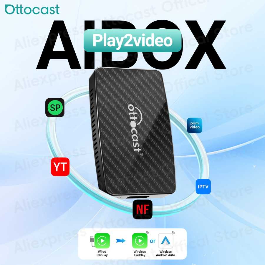OTTOCAST Play2Video AI Box для Youtube Netflix, беспроводной адаптер CarPlay Android, автомобильные аксессуары для Benz Toyota VW Kia Niss Автоэлектроника