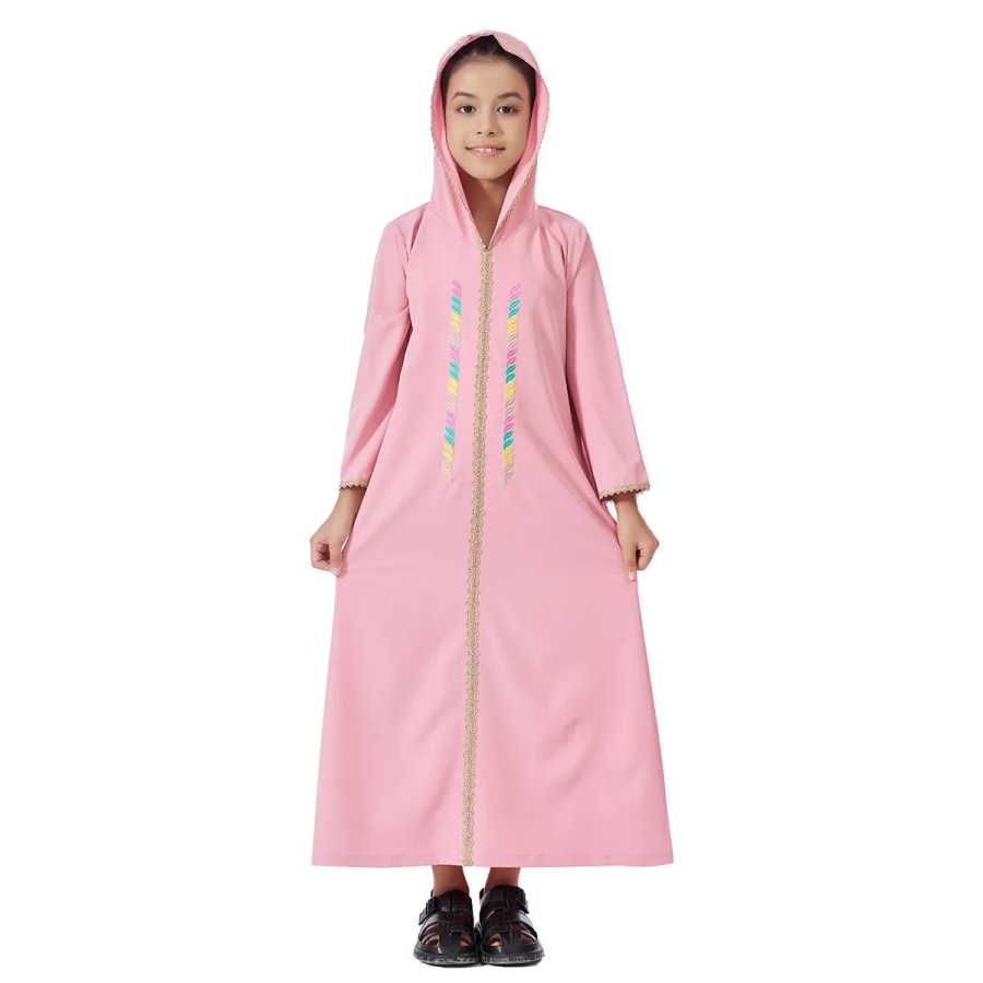 Фотография №2 товара Kids Hooded Dress Lace Embroidery Muslim Abaya Ankara Dashiki Boubou