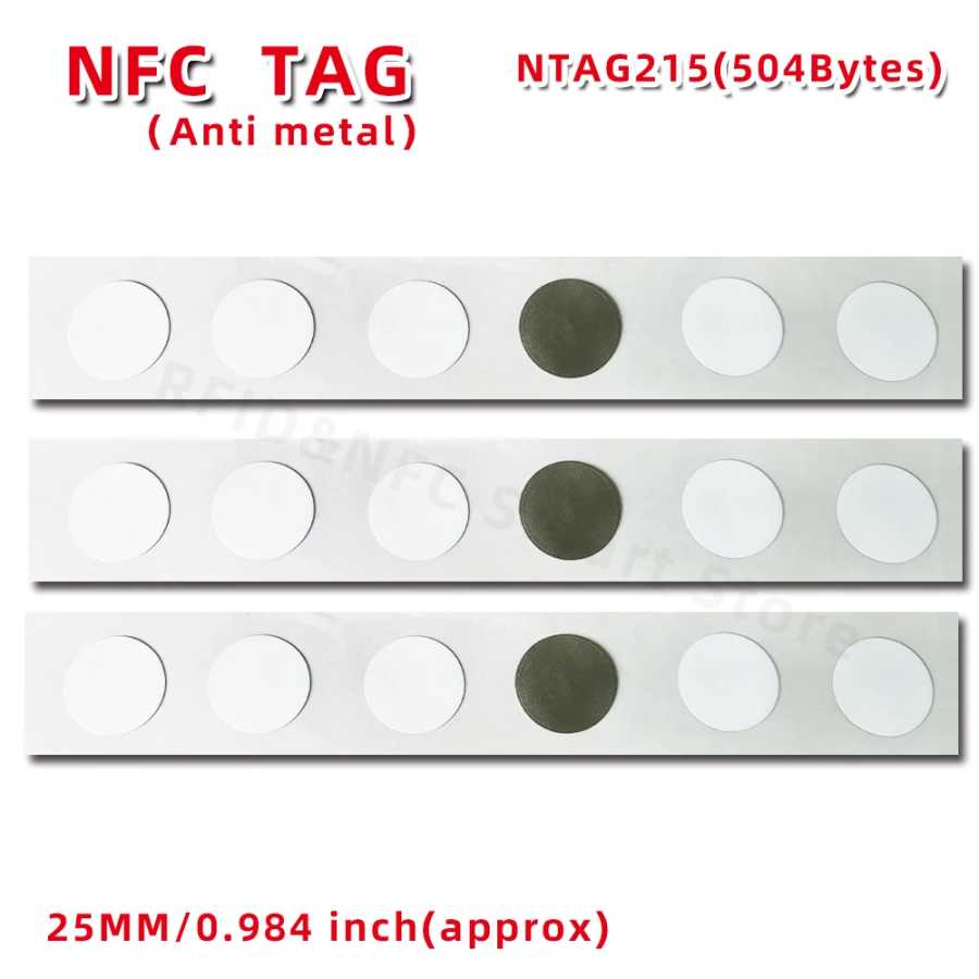 NFC215 Чип-метки на металлических NFC-наклейках с защитой от металлических помех NFC-метка для всех устройств сотовых телефонов с поддержкой NFC RFID-метка 13,56 МГц Доступ к автоматизации здания