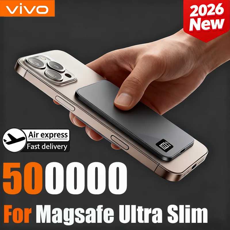 VIVO 2026 Ультратонкий мобильный аккумулятор емкостью 500000 мАч MagSafe Магнитная беспроводная быстрая зарядка Портативный электронный дисплей Аксессуары для мобильных телефонов