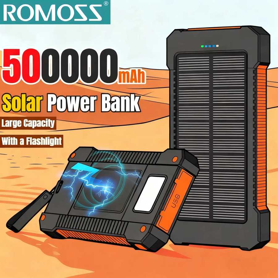 ROMOSS 120 Вт 500000 мАч аккумулятор на солнечной батарее портативный большой емкости с сверхбыстрой зарядкой уличный внешний аккумулятор для iPhone 17/16/15 Аксессуары для мобильных телефонов