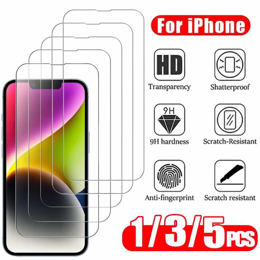 1~5 шт. HD защитное стекло для iPhone 16 17 Pro Max 17e 16e 15 14 13 12 защитная пленка для экрана для iPhone 11 12 13 Mini закаленное стекло айфон 16 про макс Защитная пленка для мобильного телефона