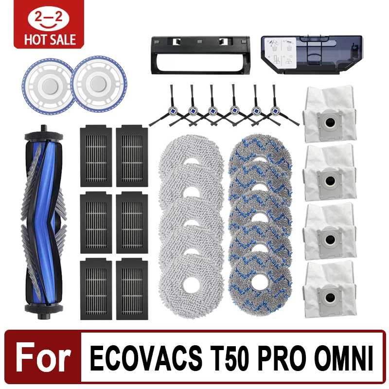 Подходит для ECOVACS T50 PRO OMNI/T50 OMNI, запасные части для робота-пылесоса, основные боковые щетки, тряпки для швабры, HEPA-фильтры, мешки для пыли, аксессуары Запчасти для бытовой техники