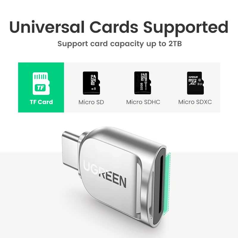 Фотография №1 товара UGREEN кардридер USB-C Micro SD TF карта OTG адаптер для