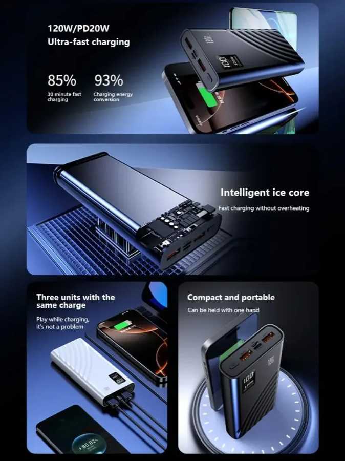Фотография №5 товара Внешний аккумулятор Lenovo 120W 500000 мАч с супербыстрой зарядкой, большой