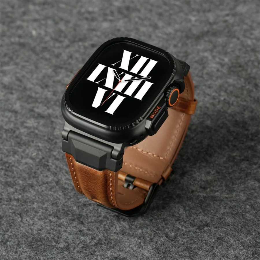 Ремешки из натуральной кожи для Apple watch ultra 3 2 49 мм 44 мм 45 мм 46 мм НОВЫЙ браслет Mecha Design iWatch series 11 10 9 8 7 6 5 SE Аксессуары для часов