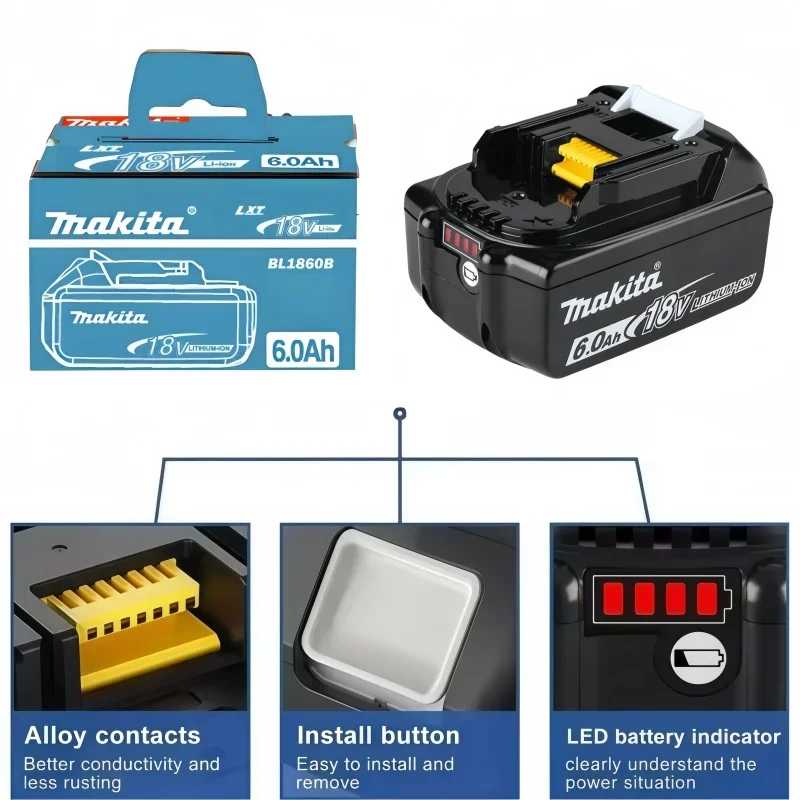 Фотография №4 товара Оригинальный аккумулятор Makita BL1860 6 Ач для электроинструментов, литий-ионный, замена