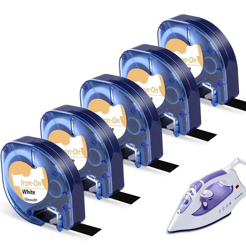5Pk совместимый с Dymo LetraTag, тканевые этикетки с утюгом 18771, черные на белом цвете, этикетки для одежды Оргтехника