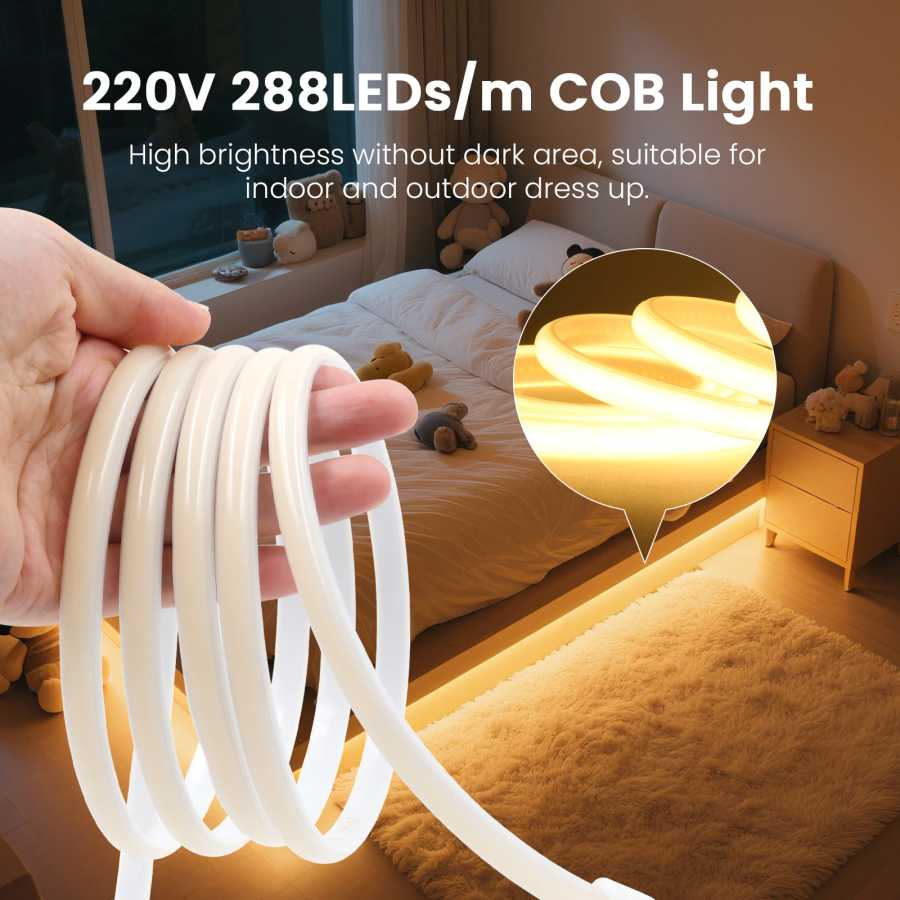 Фотография №3 товара Светодиодная лента COB 220 В с переключателем/диммером, супер яркая, 288