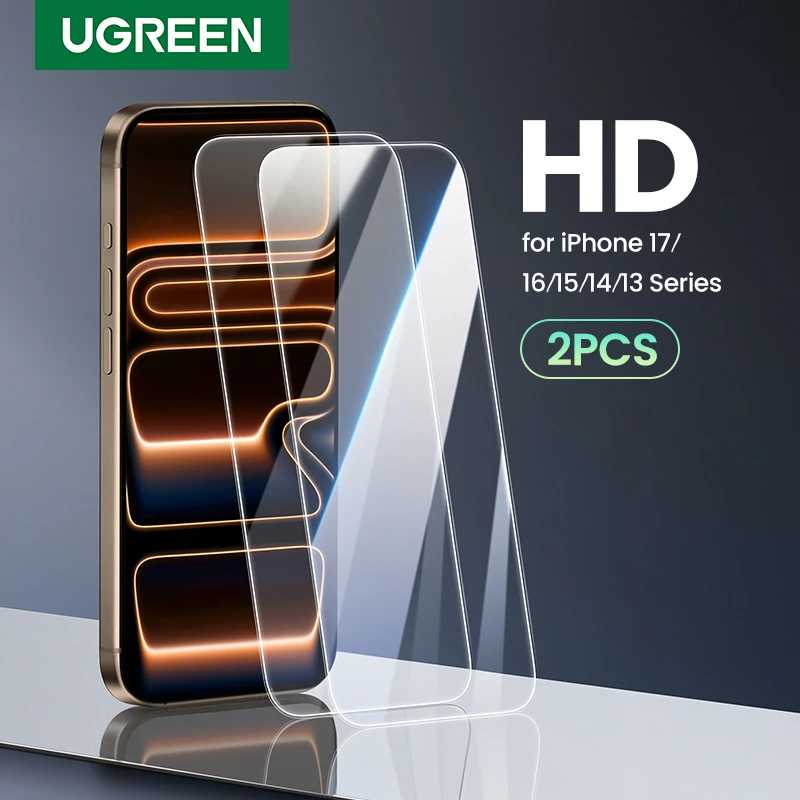 UGREEN 2 шт. Защитная пленка для экрана для iPhone 17 16 15 14 13 12 Pro Max Закаленное стекло для iPhone 16 Plus Защитные пленки для экрана 15pro Защитная пленка для мобильного телефона