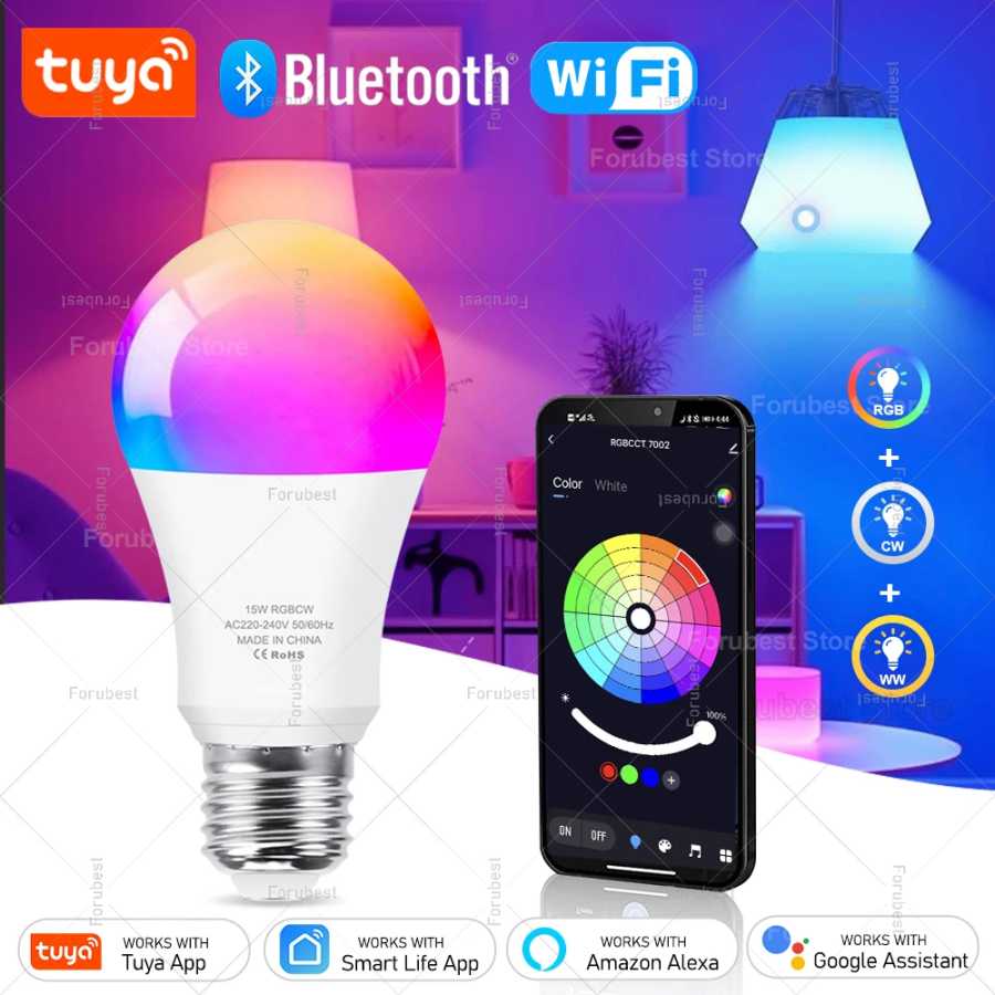 Умная светодиодная лампа Tuya E27 RGB CW 15 Вт 20 Вт Wi-Fi Bluetooth Светодиодная лампа Домашний декор Освещение 220 В 110 В Для Alexa Amazon Google Voice Умная электроника